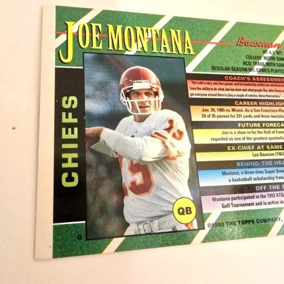 Vintage Joe Montana Trading Card Kansas City Chiefs Football Topps 1993 NFL QB - Picture 7 of 12